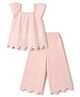 Babyoye Poplin Woven Half Sleeves Top & Pant Co-Ords Set With Schiffli Print - Pink