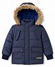 Babyhug Woven Full Sleeves Padded Quilted Jacket with Detachable Hood - Navy Blue