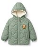 Babyhug Woven Full Raglan  Sleeves  Quilted Hooded Winter Jacket with Lion Patch - Olive