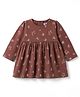 Zero Cotton Knit One Piece Dresses/Frocks Full Sleeves Sinker Floral Print Round Neck Brown 3-6 Months M