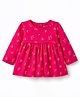 Zero Sinker Knit Full Sleeves Flared One Piece Frock With Floral Print - Dark Pink