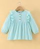 Zero Cotton Knit Full Sleeves Ruffled One Piece Dress L Aqua Blue 3-6 Months