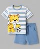 Babyhug 100% Cotton Single Jersey Knit Half Sleeves Striped T-Shirt & Short with Tiger Print - Light Blue