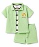 Babyhug Single Jersey Knit Half Sleeves T-Shirt & Shorts Set with Co-Ords Shirt Cub Face Embroidered - Light Green