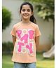 Kidcity Cotton Knit Half Sleeves Party Text Printed Tee - Peach