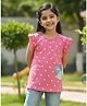 Kidcity Cotton Knit Half Frill Sleeves Polka Dots & Butterfly Patch Detailed Tee - Peach Pink