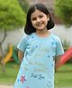 Kidcity Cotton Knit Half Sleeves Stars & First Love Text Printed Top - Aqua Blue