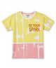 Kidcity Cotton Knit Half Sleeves Colour Blocked & Be Your Spark Text Printed Top - Yellow & Pink