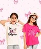 NUSYL Cotton Blend Knit Pack Of 2 Half Drop Shoulder Sleeves Gorgeous Text & Love Yourself Printed Tees - White & Dark Pink