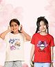 NUSYL Cotton Blend Knit Pack Of 2 Drop Shoulder Half Sleeves Cats & Girl Printed Tees - Red & White