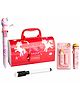 Invite Enterprise Unicorn Password Lock Pencil Box Set with Erasable Whiteboard, Marker Pen & 10-Color Ball Pen for Kids - Red