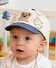 Ziory Cotton Woven Bear Face Patch Detailed Cap - Off White - Circumference - 44-48 Cms