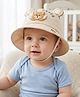 Ziory Cotton Woven Baby Happy Text Embroidered Teddy Applique Detailed Hat - Beige - Circumference 46-50 Cms
