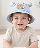 Ziory Cotton Woven Baby Happy Text Embroidered Teddy Applique Detailed Hat - Blue - Circumference 46-50 Cms