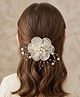 Ziory Floral Applique Detailed Beads Embellished Hair Clip - Off White