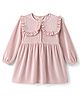 Bonfino Woven Full Sleeves Striped Velour Fit & Flare Dress With Collar Detailing - Pink