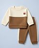 ToffyHouse Fleece Knit Full Sleeves Co-ord T-Shirt & Pajama Winter Night Suit with Bear Applique - Brown