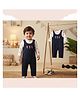 ToffyHouse Cotton Interlock Knit Full Length Dungaree and Tee with Full Sleeves and Bear Embroidery & Print - Navy Blue