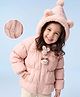 Mark & Mia Full Sleeves Solid Hooded Padded Jacket With Bunny Applique - Pink