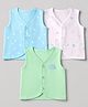 Babyhug 100% Cotton Cambric Woven Front Open Sleeveless Jhablas with Moon Star Cloud Pack of 3 - Light Blue, Light Green, Light Pink