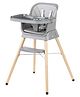 Growgether ORBIT 4-in-1 High Chair with wooden legs | Convertible Baby Feeding Chair, Booster Seat & Toddler Stool | 6-36 Months (Up to 15 kg) | 5-Point Harness | Double Tray | Beechwood Legs - Grey