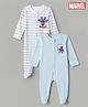 Bonfino Marvel 100% Cotton Interlock Knit Full Sleeves Striped Sleep Suit with Spider Man Graphics Pack of 2 - White & Sky Blue