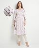 Bella Mama Woven Three Fourth Sleeves Maternity Kurta With Highlighted Neck & Floral Printed - White