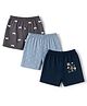 OHMS Single Jersey Knit Knee Length Polka Dots Kitty & Bunny Printed Shorts Pack Of 3 - Charcoal Grey Navy & Light Blue