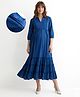 Bella Mama Woven Three Forth Sleeves Solid Tiered Maternity Dress - Teal Blue