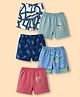 OHMS Single Jersey Knit Knee Length Sea Life Space Theme & Animals Printed Shorts Pack Of 5 - Navy Blue Red & Light Green