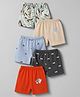 OHMS Single Jersey Knee Length Kitty Sea Life & Tropical Theme Printed Shorts Pack Of 5 - Red Light Blue & Beige