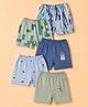 OHMS Single Jersey Knit Knee Length Tropical Theme & Bear Printed Shorts Pack Of 5 - Light Blue & Green