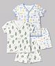 OHMS Single Jersey Knit Half Sleeves Kitty Printed Co-Ords T-Shirt & Shorts Night Suit Pack Of 2 - Light Blue & Green