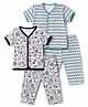 OHMS Single Jersey Knit Half Sleeves Abstract & Zig Zag  Printed Co-Ords T-shirt & Pyjama Night Suits Pack Of 2 - Black & Blue