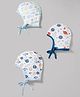OHMS Single Jersey Knit Animals & Space Printed Baby Caps White Pack of 3-Diameter 9 cm