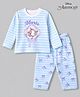 Bonfino Disney 100% Cotton Interlock Knit Full Sleeves Striped T-Shirt & Pajama Night Suit with Marie Graphic & Bow Print - White & Light Blue