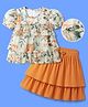 OLLINGTON ST. Georgette Woven Half Sleeve Frill Top &  Skirts - Yellow & Orange