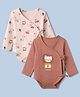 Babyoye 100% Cotton Muslin Animal Printed Full Sleeves Onesies Pack of 2 - Cream & Brown
