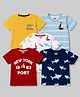 Babyhug Cotton Knit Half Sleeves T-Shirts with Shark Print Pack of 5 - Navy Maroon Yellow