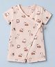 Babyoye 100% Cotton Muslin Woven Half Sleeves Romper With Animal Print - Peach
