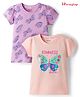 Honeyhap Premium 100% Cotton Knit Half Sleeves T-Shirts With Bio Finish & Butterfly Print Pack of 2 - Orchid Bouquet & Green Ash