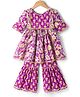 Teentaare Cotton Woven Three Fourth Sleeves Floral Printed & Zari Work Kurta & Gharara Set - Purple