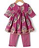 Teentaare Cotton Woven Three Forth Sleeves Floral Printed & Striped Kurta & Salwar Set - Dark Pink