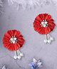 Daizy Floral Applique Detailed Pearls Embellished Alligator Hair Clips - Red