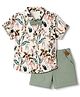 ToffyHouse Woven Half Sleeves Shirt & Shorts Set With Palm Tree Print & Bow - Teal Blue & Beige