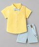 Toffyhouse Half Sleeves Shirt and Short Set With Bow & Suspender Checks Print - Yellow