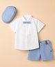 Toffyhouse Poplin Woven Half Sleeves Shirt & Short Set With Cap & Bow - Blue