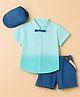 ToffyHouse Poplin Woven Half sleeves Shirt & Shorts Set With Cap Bow & Suspender - Blue