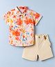 ToffyHouse Poplin Woven Half Sleeves Tie Dye Shirt & Shorts Set with Bow & Suspender-Beige