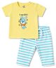 Doodle Poodle 100% Cotton Knit Half Sleeves Bunny Printed T-Shirt & Striped Pyjama Night Suit - Yellow